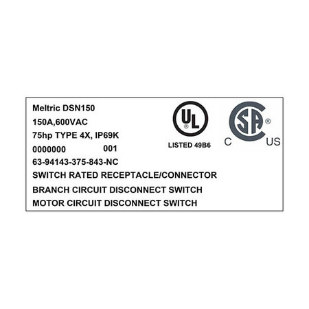 Meltric 63-94143-375-843-NC RECEPTACLE PADLOCKABLE MUSHROOM PAWL NORMALLY CLOS 63-94143-375-843-NC